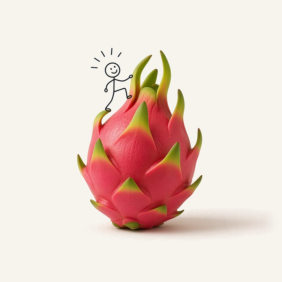Dragon Fruit Juice — fruit illustration with a line-drawn figure
