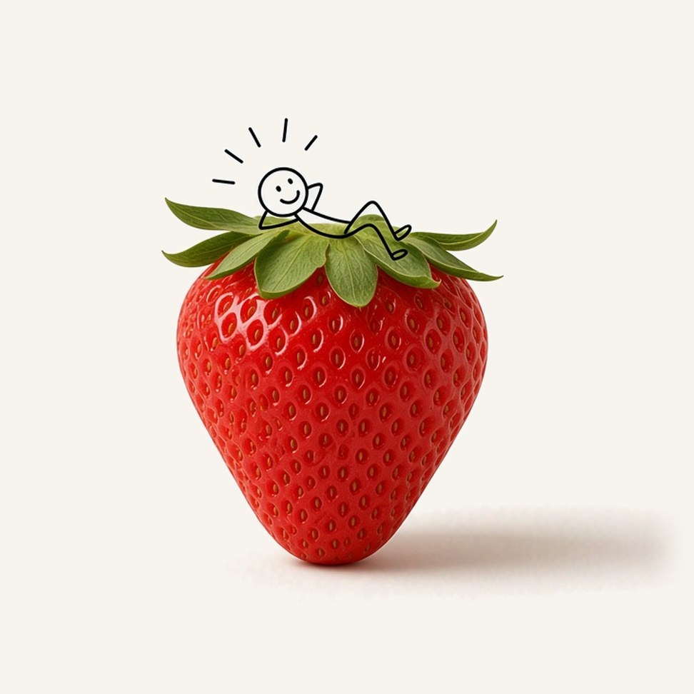 Strawberry Juice — fruit illustration with a line-drawn figure